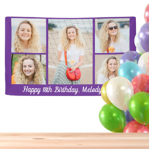 Banderoles Joyeux Anniversaire Collage Photo Fête Violet Joli