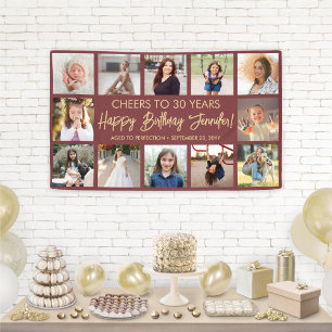 Banderoles Joyeux Anniversaire Collage Photo Moderne Bourgogn