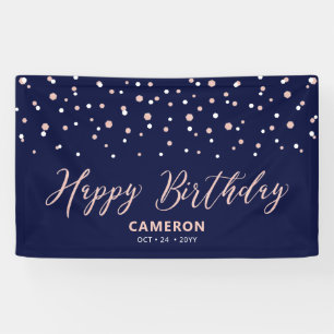 Banderoles Joyeux Anniversaire confettis hexagonaux Rose Gold