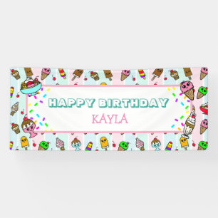 Banderoles Joyeux Anniversaire Crème de glace et arroses Anni