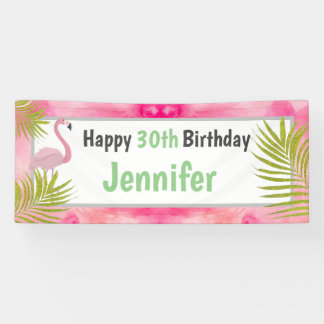 Banderoles Joyeux anniversaire de Flamant rose tropical rose