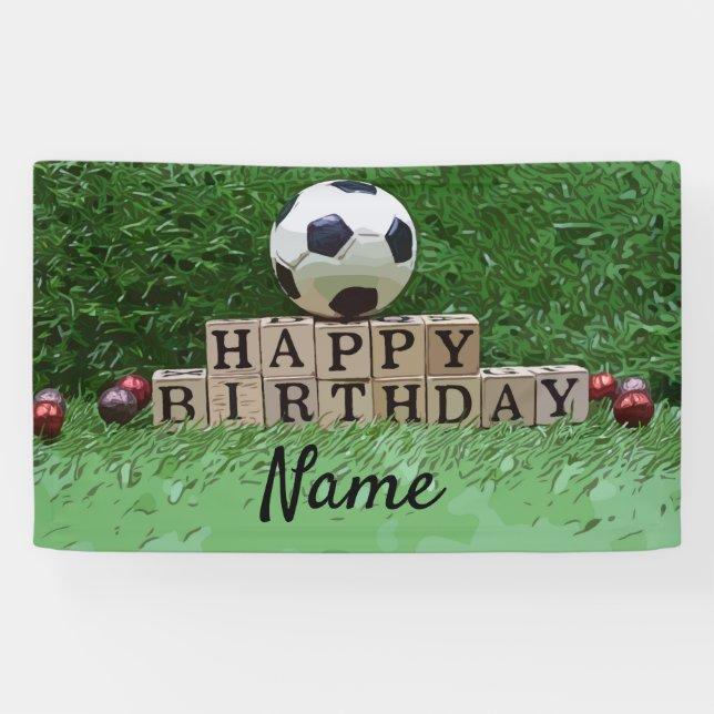 Banderoles Joyeux anniversaire de football avec bal sur la fê (Horizontal)