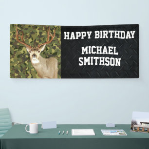 Banderoles Joyeux Anniversaire Deer Camo Chasse Hommes Banniè