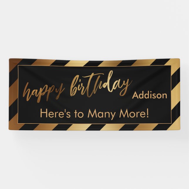 Banderoles Joyeux anniversaire d'or et de noir moderne (Horizontal)