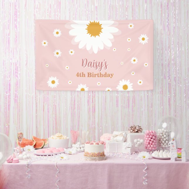 Banderoles Joyeux Anniversaire Fleur Rose Toutes Âges  (Fête)