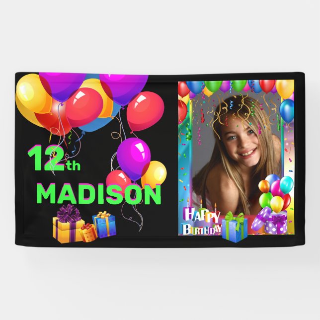Banderoles Joyeux Anniversaire Fun Kids Ajouter Nom et âge Ph (Horizontal)