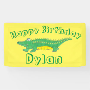 Banderoles Joyeux Anniversaire Jaune Alligator Vert Crocodile