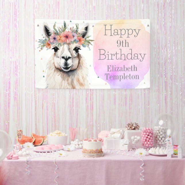 Banderoles Joyeux anniversaire Llama Fleur sauvage Joli anima (Fête)