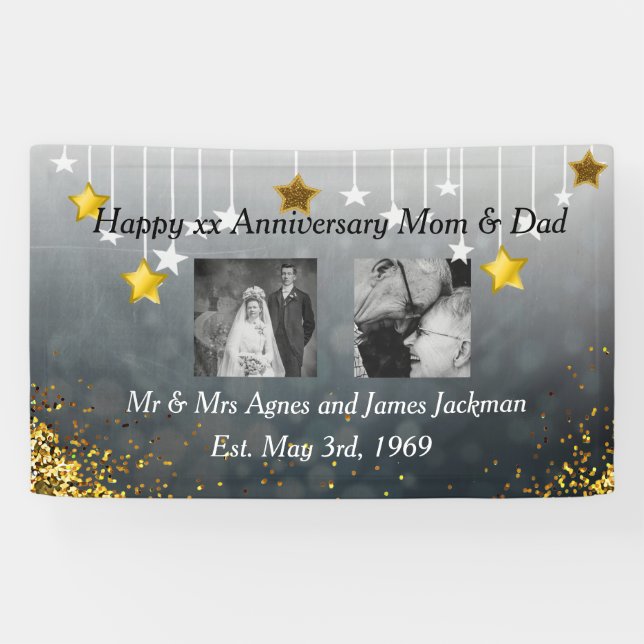 Banderoles Joyeux anniversaire maman et papa Vieux et nouvell (Horizontal)