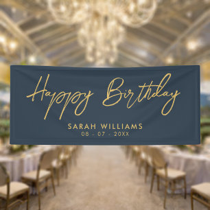 Banderoles Joyeux Anniversaire Marine Bleu Or Script moderne