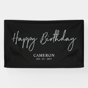 Banderoles Joyeux Anniversaire Minimal Personnalisé Argent & 