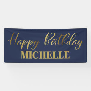 Banderoles Joyeux Anniversaire Moderne Bleu Marine Or