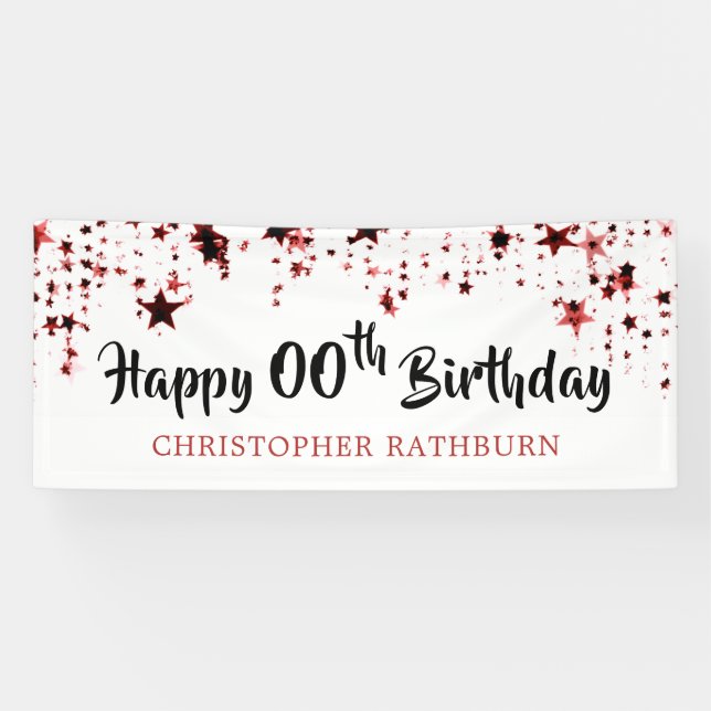 Banderoles Joyeux anniversaire N'IMPORTE QUELLE ANNÉE Red Sta (Horizontal)