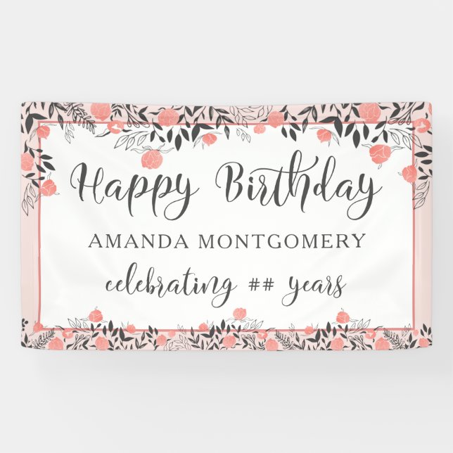 Banderoles Joyeux anniversaire N'IMPORTE QUELLE année Rose Go (Horizontal)
