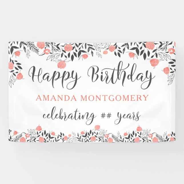 Banderoles Joyeux anniversaire N'IMPORTE QUELLE année Rose Or (Horizontal)
