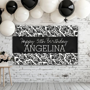 Banderoles Joyeux anniversaire noir et blanc Damask - texte
