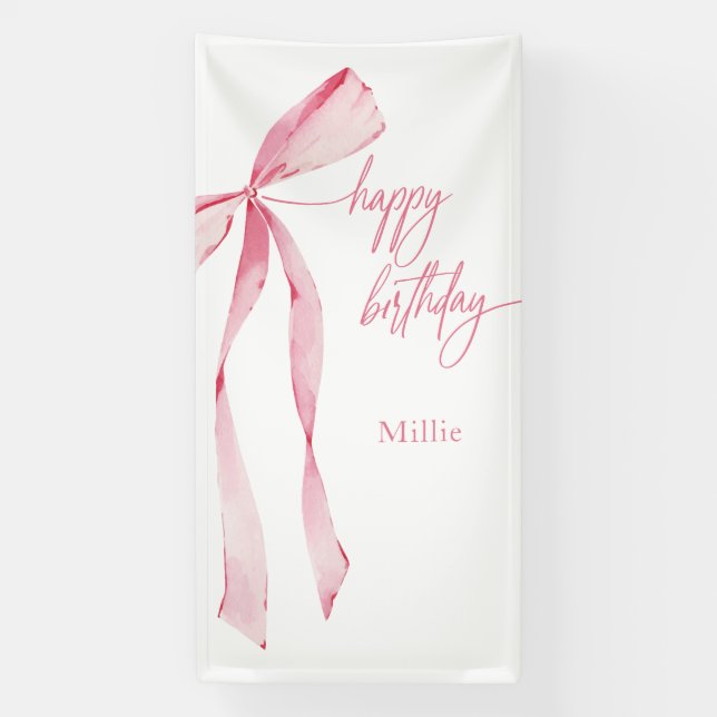 Banderoles Joyeux anniversaire Pink Bow Baby Girl 1er anniver (Verticale)