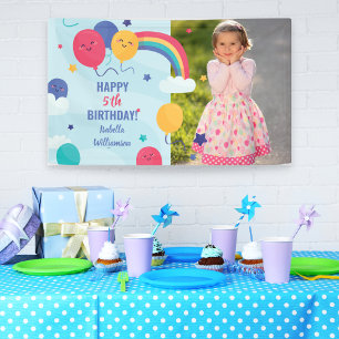 Banderoles Joyeux Anniversaire Rainbow Balloons Texte Photo P