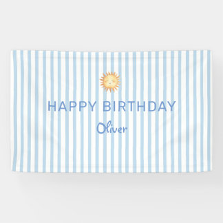 Banderoles Joyeux anniversaire rayure bleue et blanche mignon