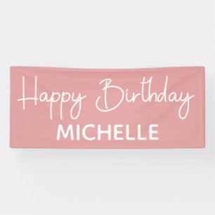 Banderoles Joyeux Anniversaire Rose Blanc Écriture Fantaisist