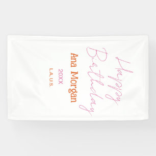 Banderoles Joyeux Anniversaire Rose Orange Nom Simple Année L