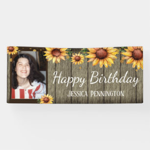 Banderoles Joyeux Anniversaire Rustique Fleurs de soleil en b