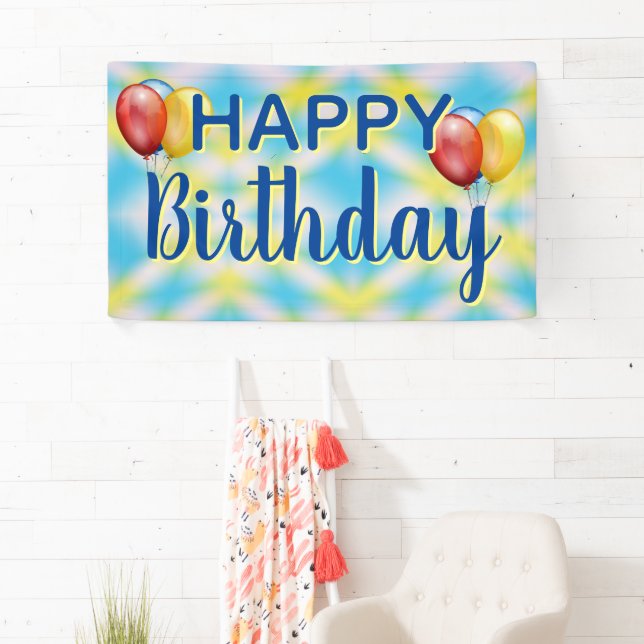 Banderoles Joyeux Anniversaire Tie Dye Reuseable (En situation)