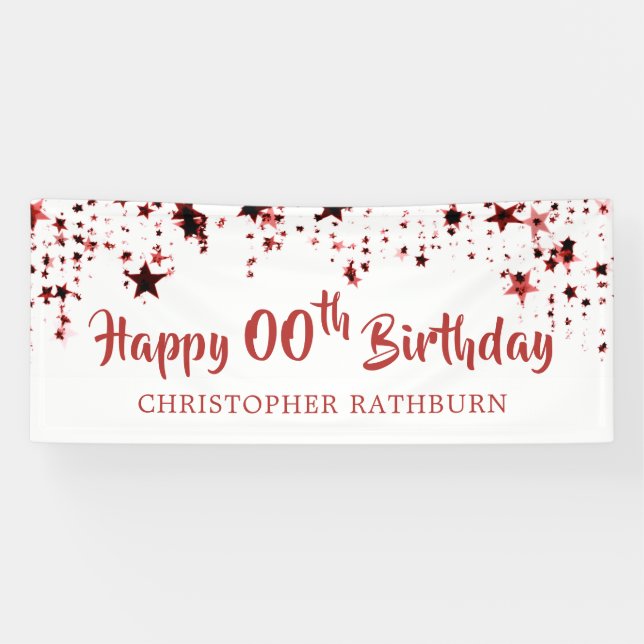 Banderoles Joyeux anniversaire TOUT ÂGE Red Stars Nom (Horizontal)