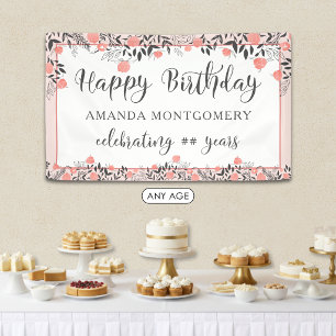 Banderoles Joyeux Anniversaire TOUT Âge Rose Gold Floral Rose
