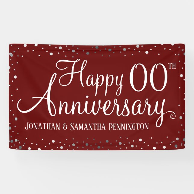 Banderoles Joyeux Anniversaire Toute Année Confetti Argent (Horizontal)