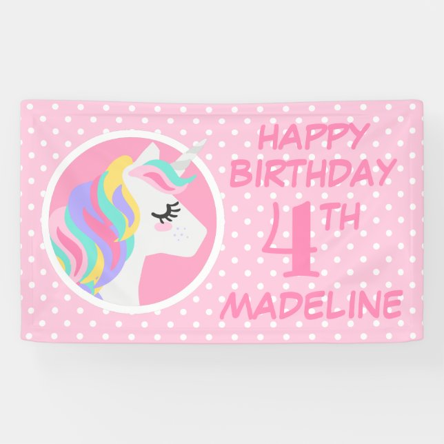 Banderoles Joyeux anniversaire | Unicorn Pastel Pois (Horizontal)