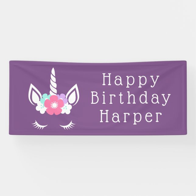 Banderoles Joyeux anniversaire | Unicorne magique (Horizontal)