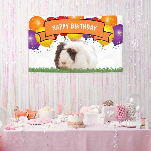 Banderoles Joyeux Ballons d'Anniversaire Blanc Guinée Cochon  (Fête)