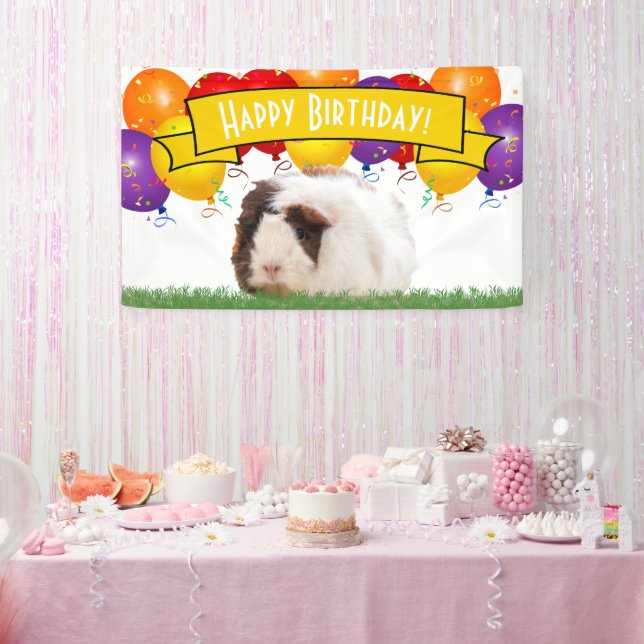 Banderoles Joyeux Ballons d'Anniversaire Blanc Guinée Cochon  (Fête)