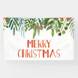 Banderoles Joyeux Berry de Noël et Branches Aquarelle 