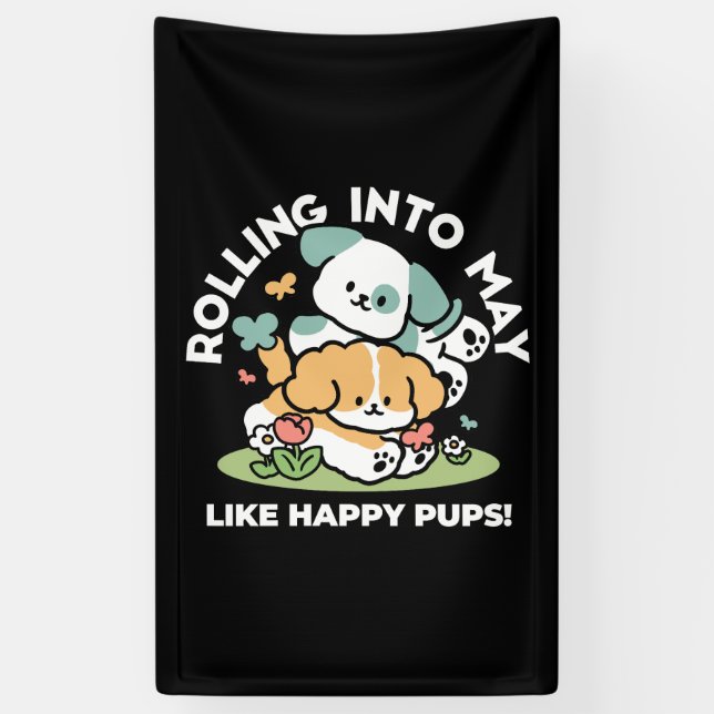 Banderoles Joyeux Chiots Arrivés En Mai - Kawaii Dog Art (Vertical)