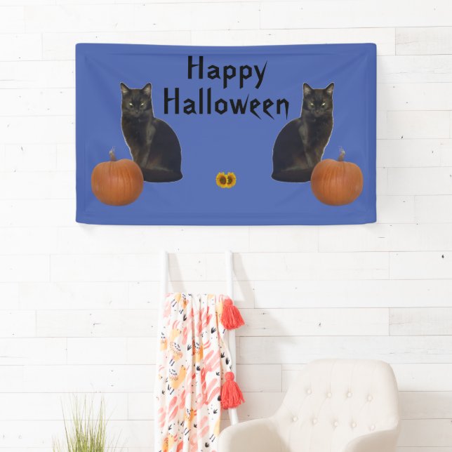 Banderoles Joyeux Citrouilles de chats noirs Halloween en ble (En situation)