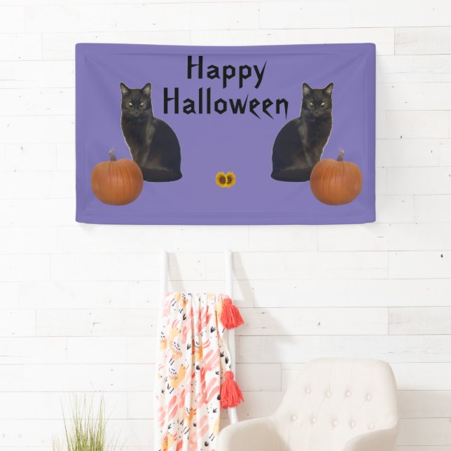 Banderoles Joyeux Citrouilles de chats noirs Halloween sur vi (En situation)