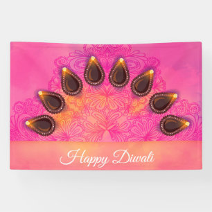 Banderoles Joyeux Diwali avec Rangoli et Diya
