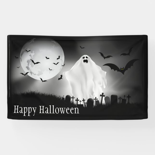 Banderoles Joyeux fantôme d'Halloween dans les cimetières (Horizontal)