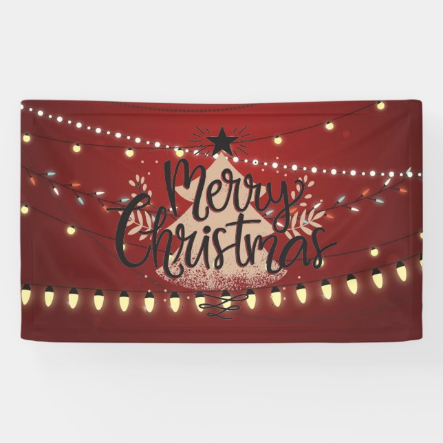Banderoles Joyeux feu de Noël et arbre (Horizontal)