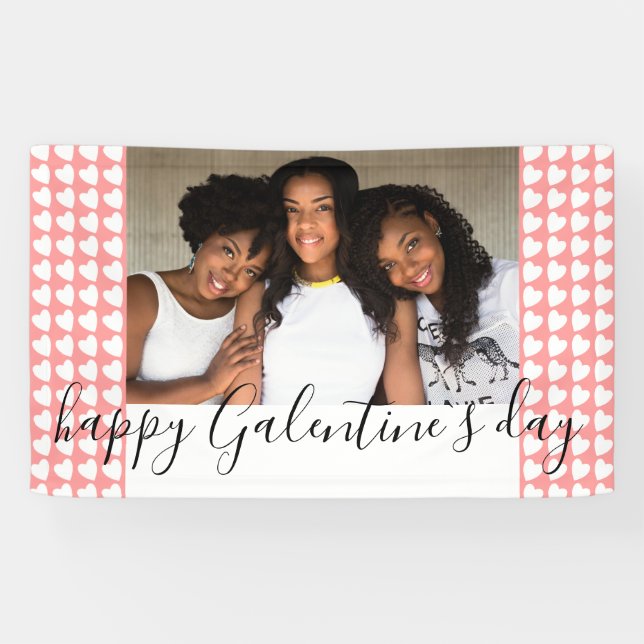 Banderoles Joyeux Galentine`s Day Pink Heart Photo Friend (Horizontal)