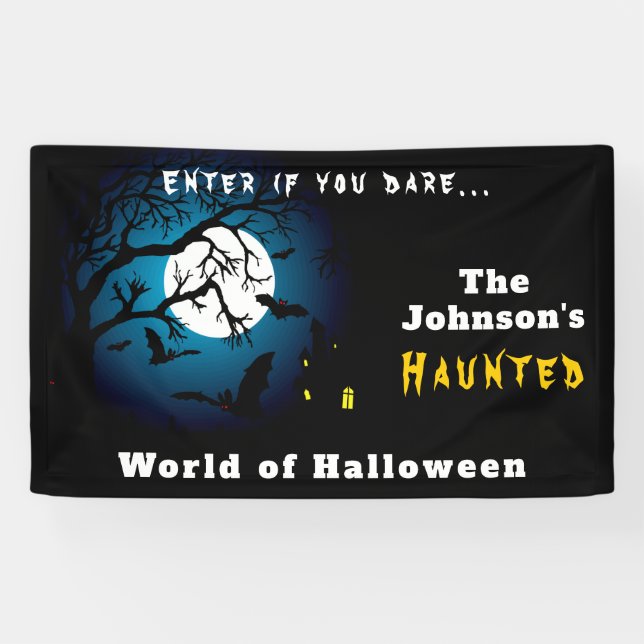 Banderoles Joyeux Halloween | Bienvenue dans la maison hantée (Horizontal)