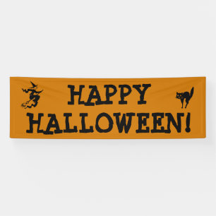 Banderoles Joyeux Halloween sorcière Broomstick Black Cat Ora