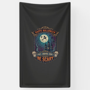 Banderoles Joyeux Halloween Sorcière Château Crânes Gras Boir