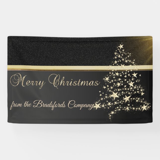Banderoles Joyeux Noël, Arbre de Noël, Noir, Entreprise (Horizontal)