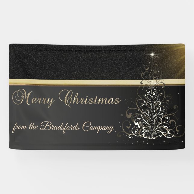 Banderoles Joyeux Noël, Arbre de Noël, Noir, Entreprise (Horizontal)