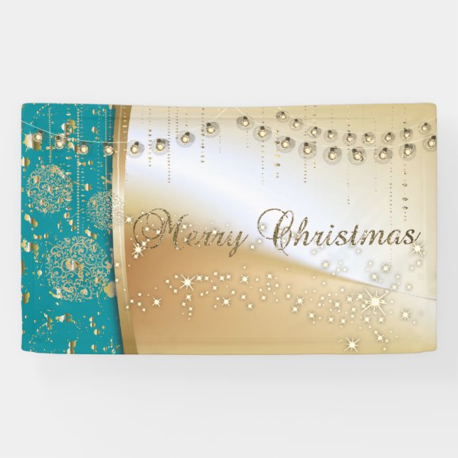Banderoles Joyeux Noël, Bals de Noël, Faux Gold (Horizontal)