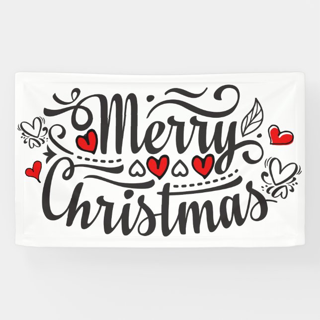 Banderoles Joyeux Noël belle calligraphie lettrant coeur (Horizontal)