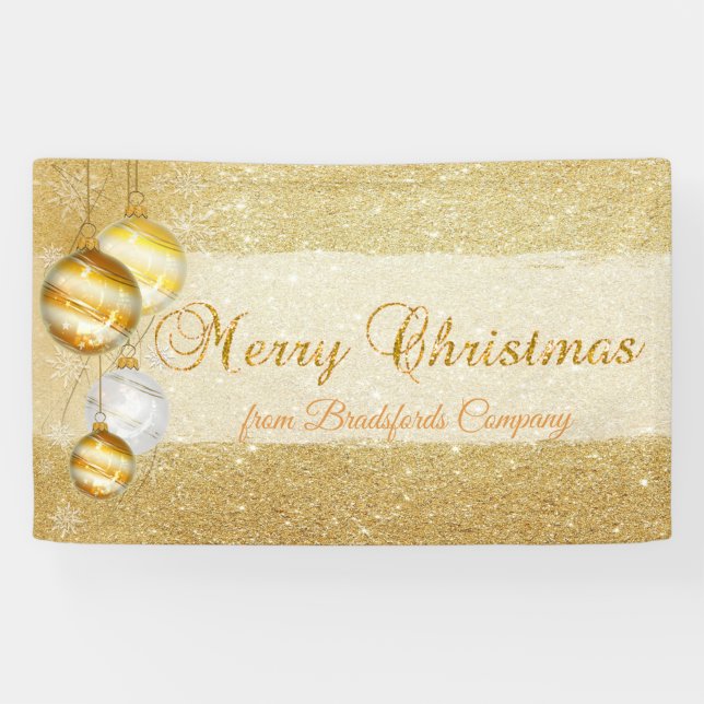 Banderoles Joyeux Noël, Boules de Noël, Gliterie (Horizontal)